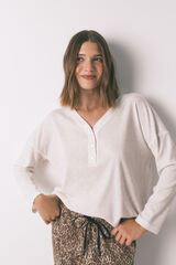 Women'secret T-shirt de manga manga waffle marfim bege