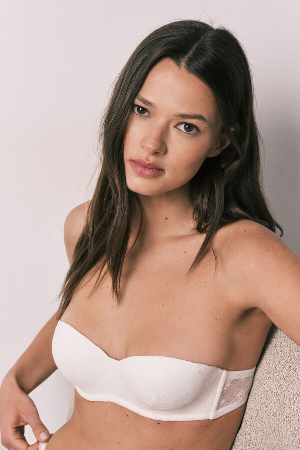 Women'secret Soutien sem al&ccedil;as com enchimento em renda branco bege