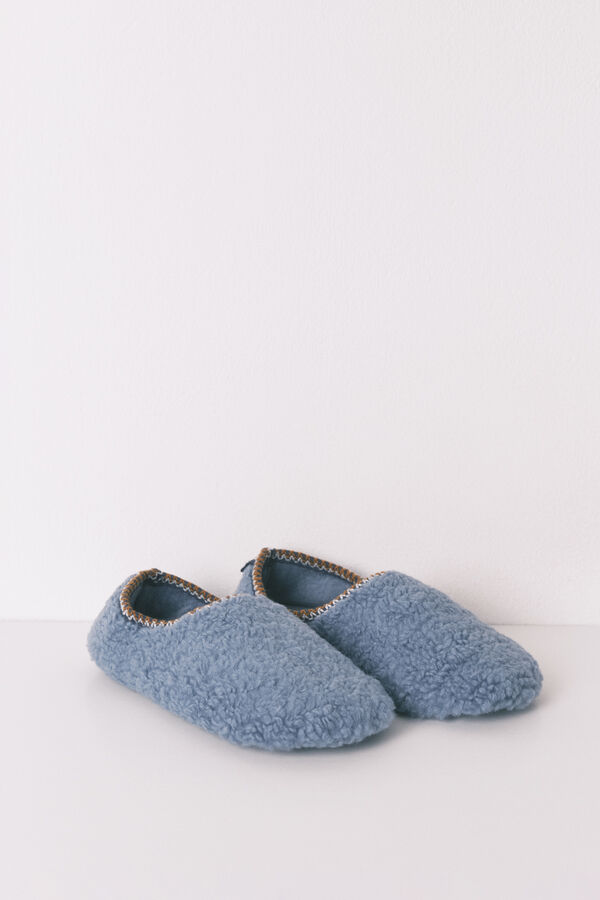 Women'secret Pantufas de quarto de pelo azul azul