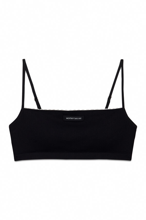 Women'secret Top reto sem costura canelado preto preto