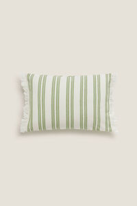 Womensecret Cotton cushion cover with stripes and tassels beige