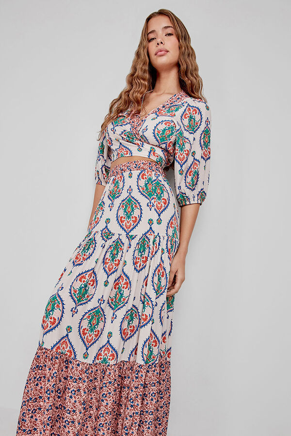 Gisela Saia comprida estampada branco