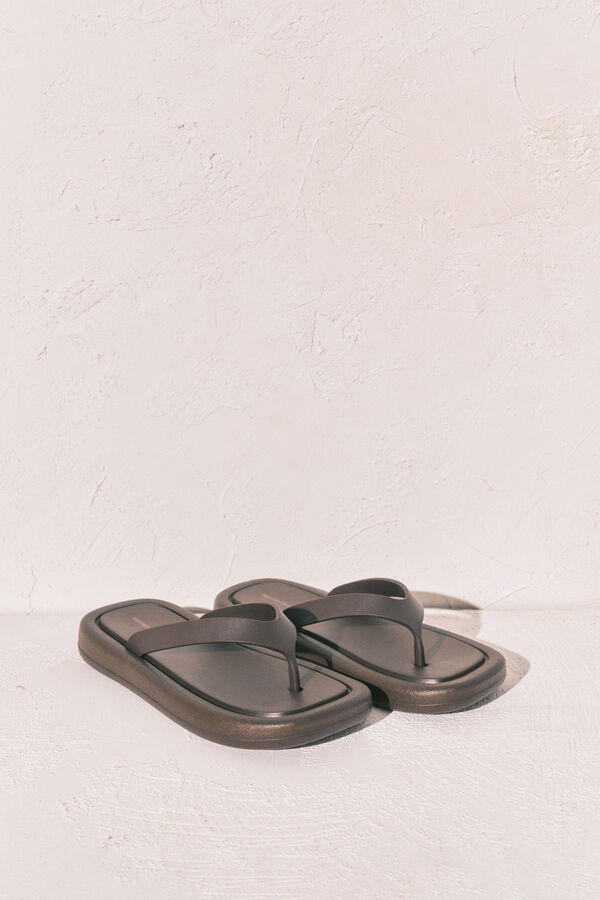 Women'secret Chinelos de sola grossa bico quadrado castanho cru