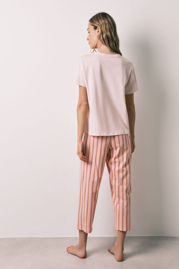 Women'secret Pijama capri em algod&atilde;o rosa ondas rosa