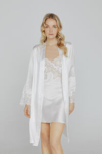 Ivette Bridal Bata de mujer Ivette Bridal corta satinada en blanco