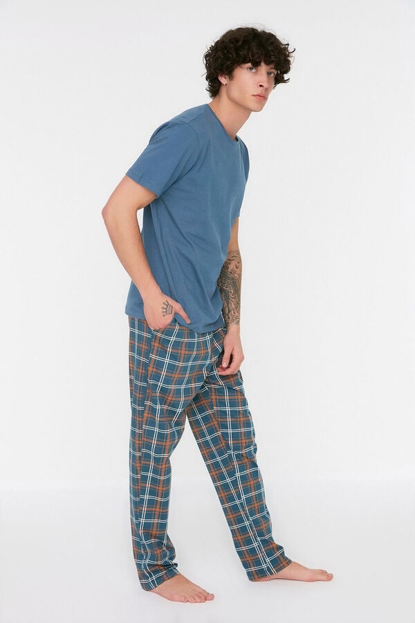 Trendyol Malha de pijama de malha xadrez azul marinho com corte regular  azul