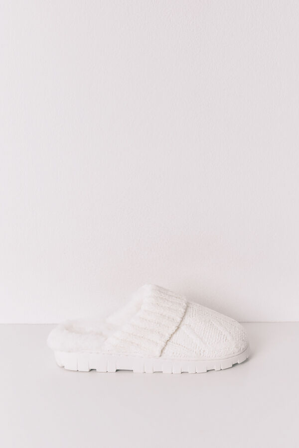 Women'secret Chinelos de quarto de tricô branco bege