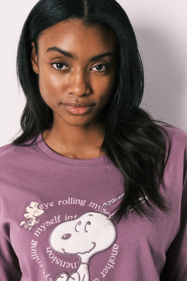 Women'secret Pijama comprido em algod&atilde;o Snoopy roxo rosa