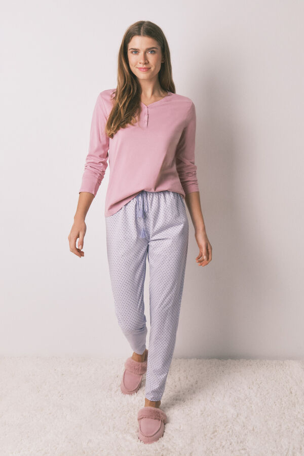 Women'secret T-shirt de manga comprida de algodão escovado rosa rosa