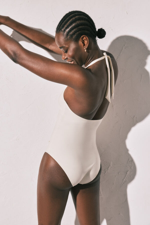 Women'secret Fato de banho branco, moldador e decote profundo  bege