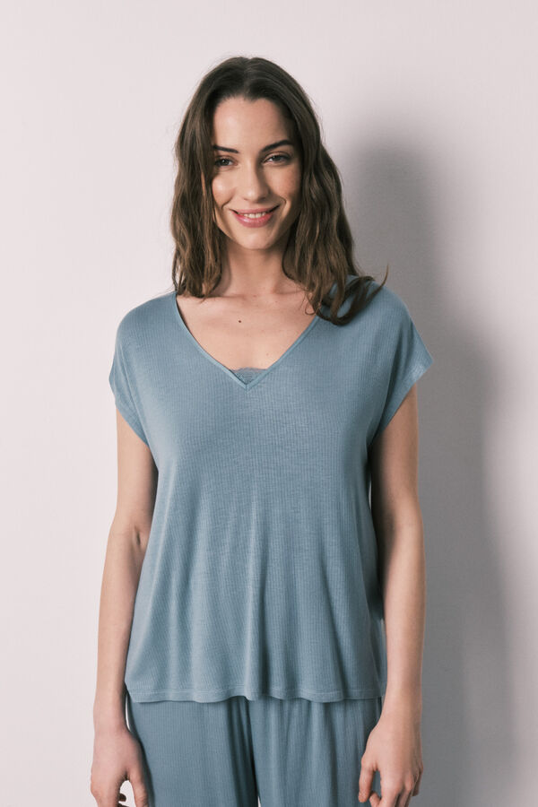 Women'secret Pijama Capri soft touch em viscose azul azul