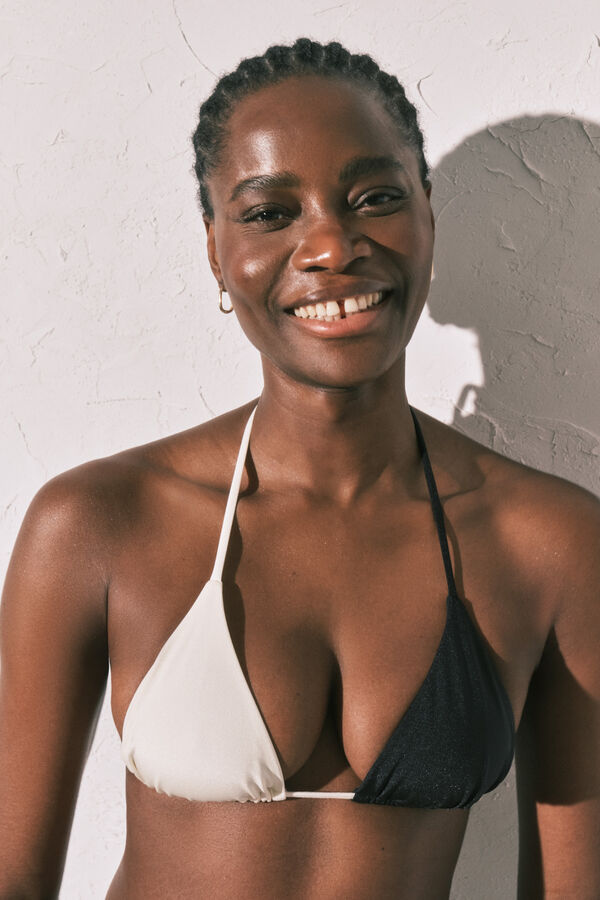 Women'secret Top biqu&iacute;ni triangular color block preto e branco preto