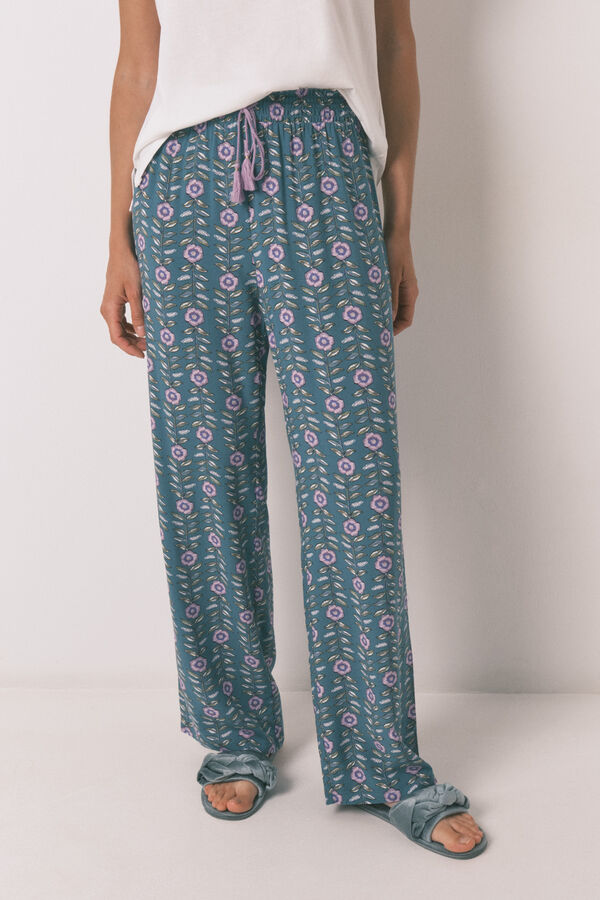 Women'secret Calça comprida de viscose com estampa floral verde