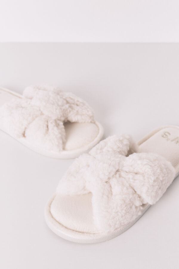 Women'secret Chinelos de quarto de borrego branca bege