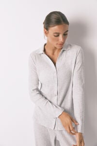Women'secret Pijama largo algodón canalé gris