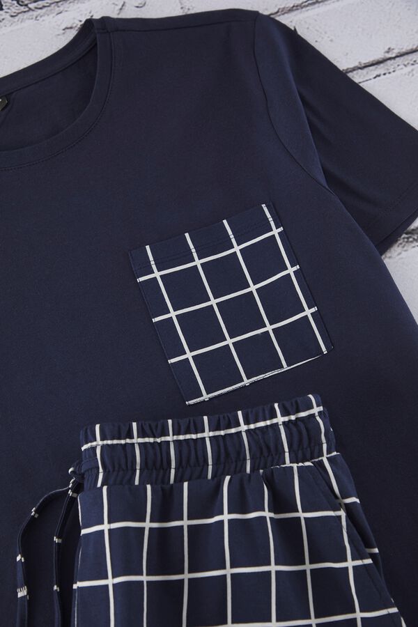 Trendyol Conjunto de pijama curto aos quadrados azul