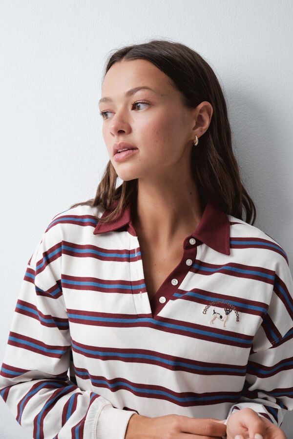 Women'secret Polo de riscas branco e gren&aacute; estampado