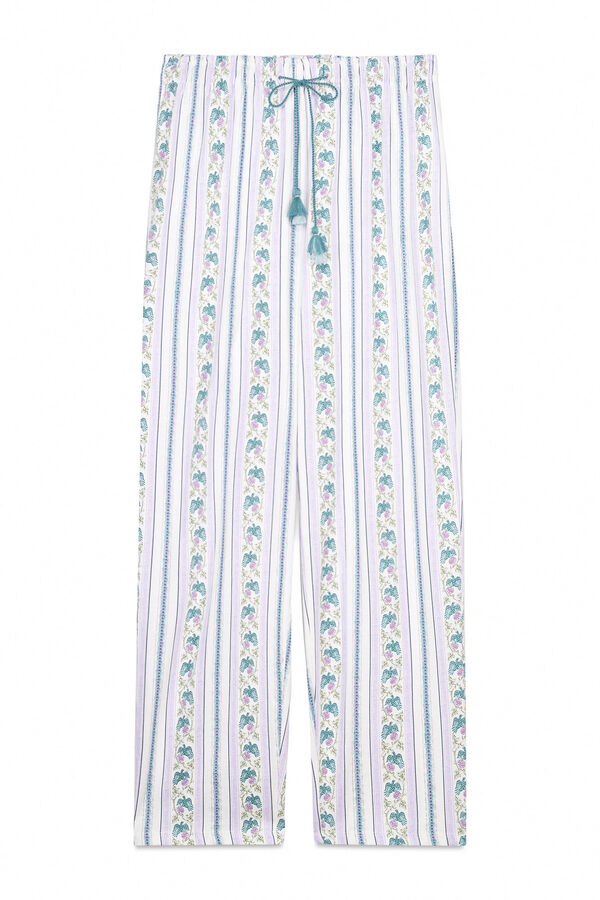 Women'secret Calça comprida cenoura 100% algodão com bordas bege