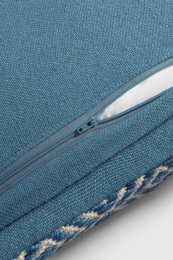 Textura Capa de almofada bordada com design geom&eacute;trico azul
