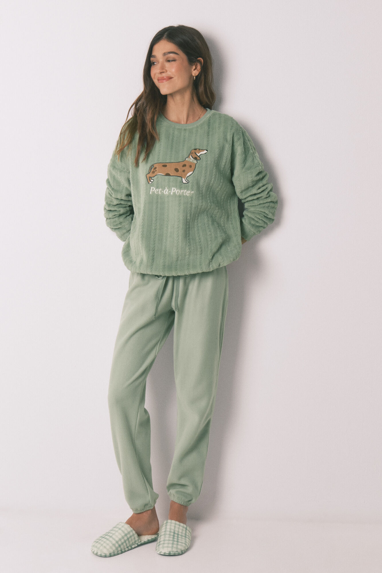 Women'secret Pijama largo polar verde