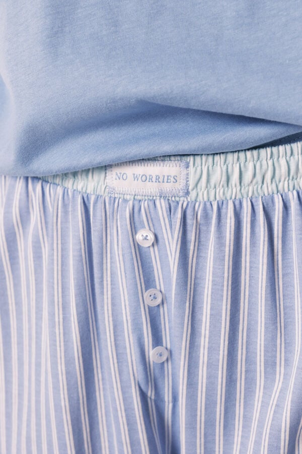 Women'secret Pijama manga curta cal&ccedil;a de riscas em algod&atilde;o azul azul