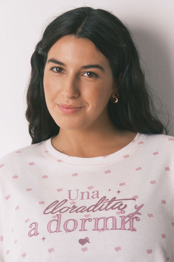 Women'secret Pijama largo La Vecina Rubia tejido Waffle blanco