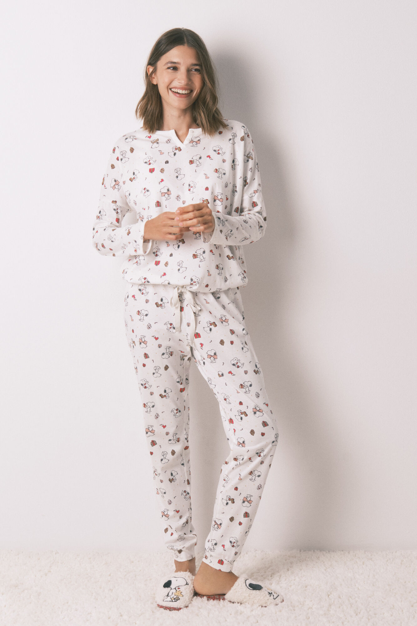 Women'secret Pijama largo 100% algod&oacute;n blanco Snoopy