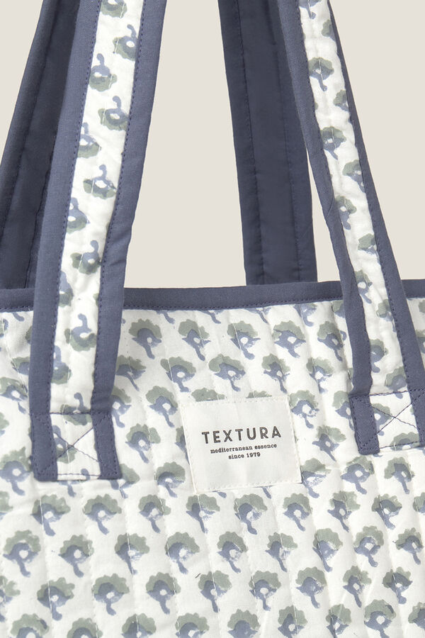 Textura Mala acolchoada de algodão azul