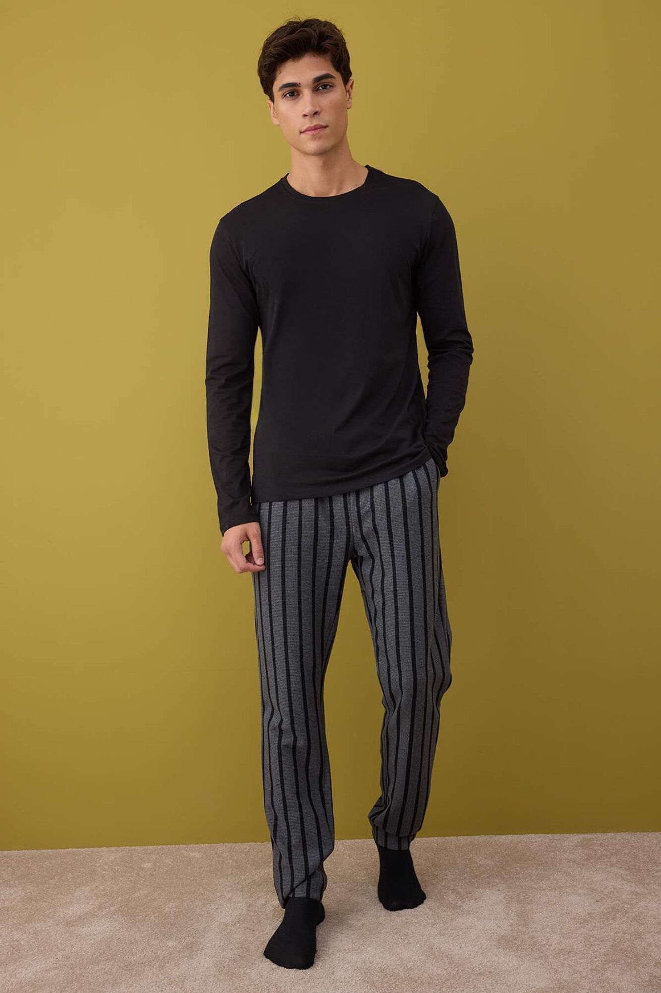 Trendyol Striped Textured Pyjama Set Top