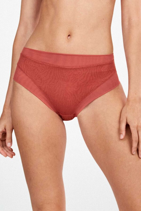 Gisela Cuequinha cintura alta em renda estampado animal vermelho