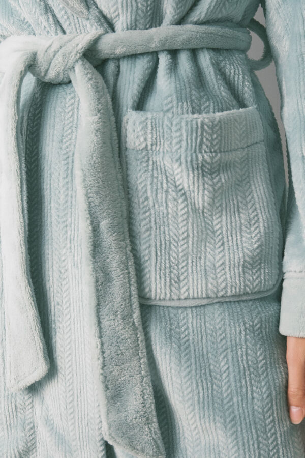 Women'secret Robe midi cruzado de polar azul azul