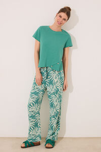 Women'secret Calça de viscose com estampado de folhas verdes