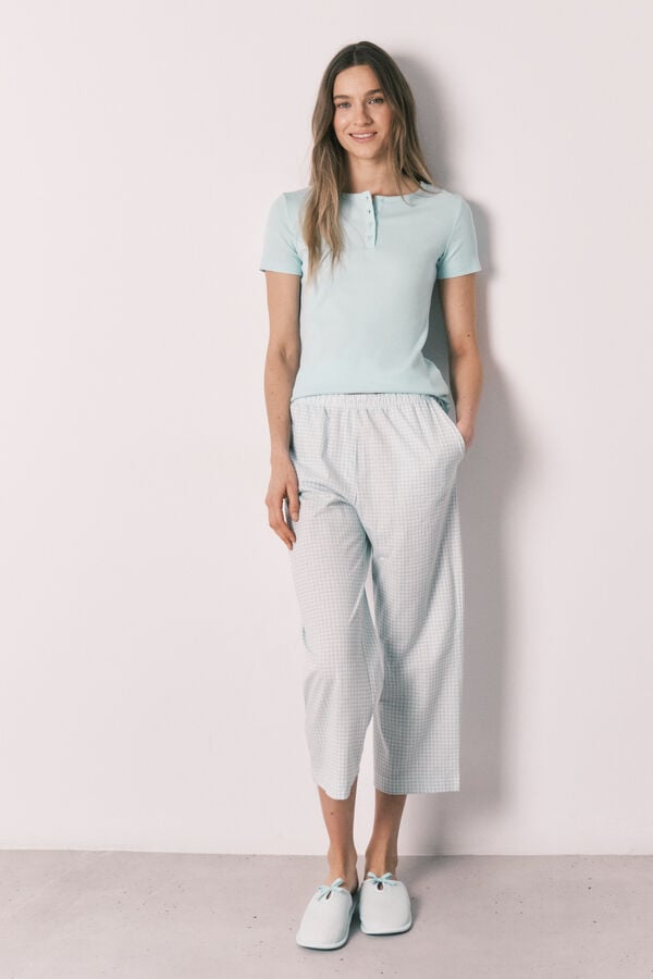 Women'secret Pijama manga corta verde cuadros Vichy verde