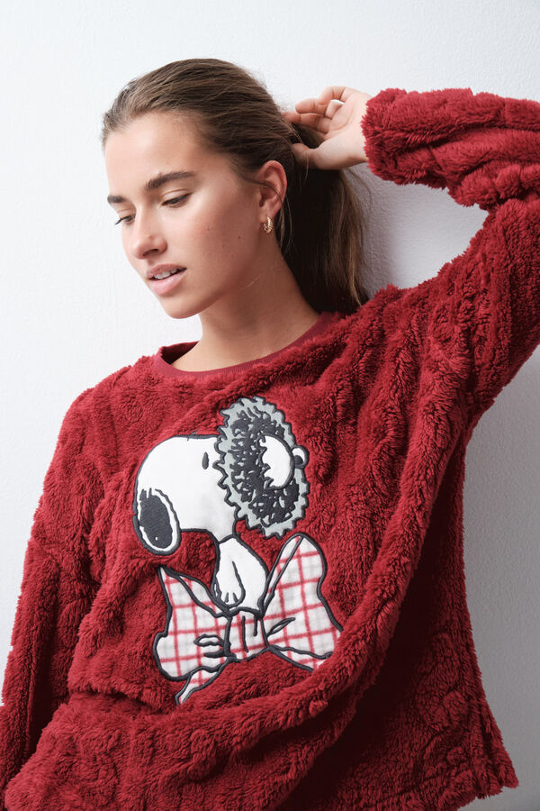 Women'secret Pijama comprido aos quadrados Snoopy polar vermelho