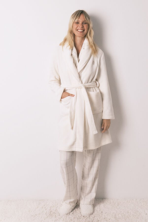 Women'secret Robe midi de polar branca bege