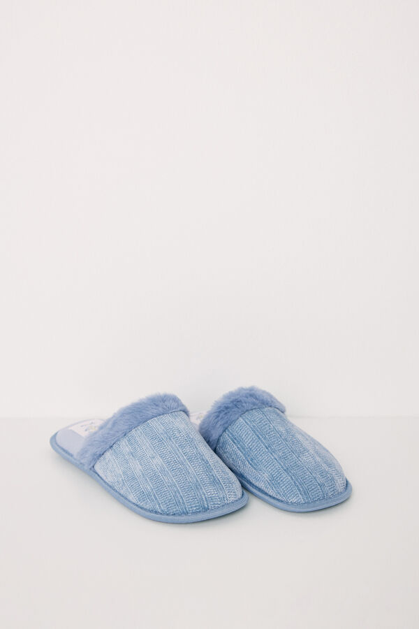 Womensecret Blue chenille house slippers blue