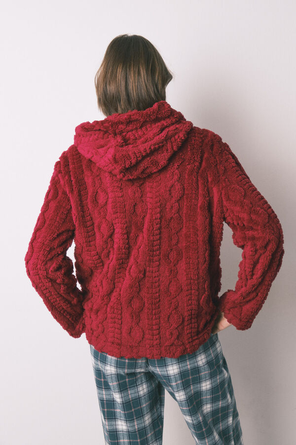 Women'secret Robe curto polar com capuz suave vermelho vermelho