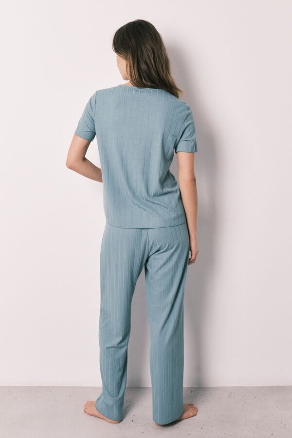 Women'secret Pijama manga curta pointelle verde azul