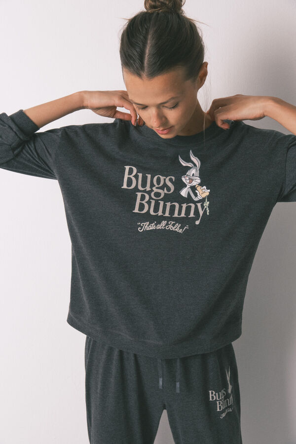 Women'secret Pijama comprido de algodão cinza Bugs Bunny cinzento