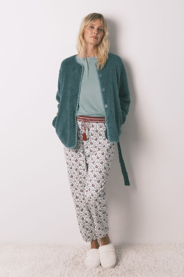 Women'secret Robe estilo túnica de pelo verde verde