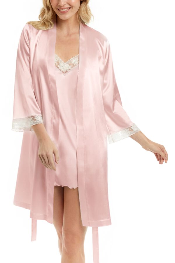 Ivette Bridal Robe curta em cetim sabela rosa