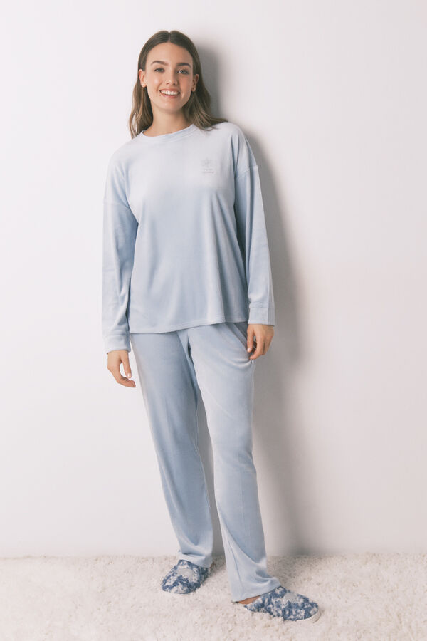 Women'secret Pijama comprido veludo cotelê azul azul