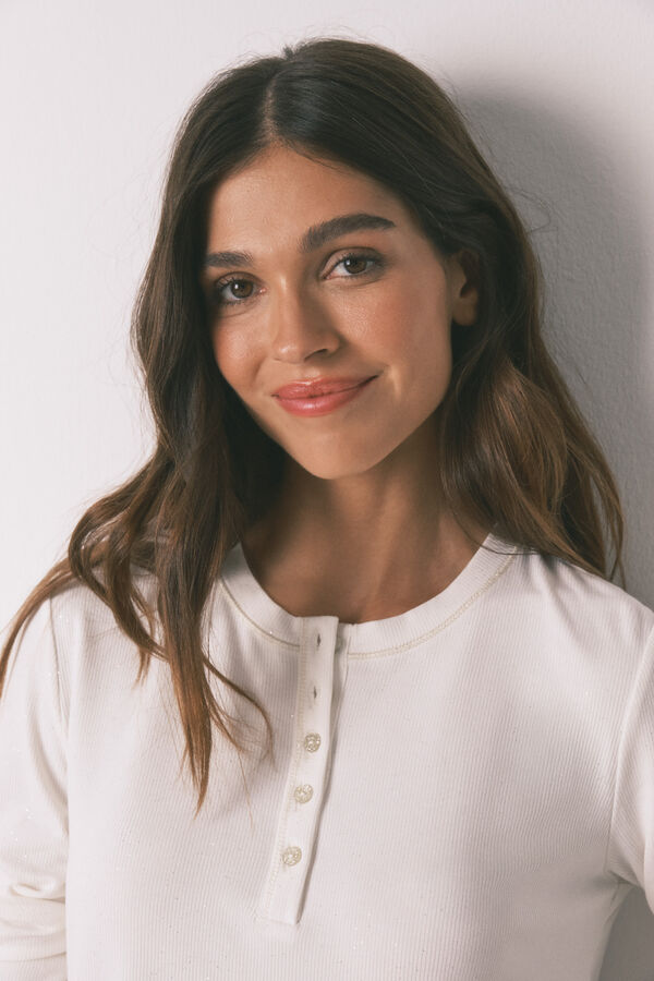 Women'secret T-shirt de viscose branca brilhante de manga bege