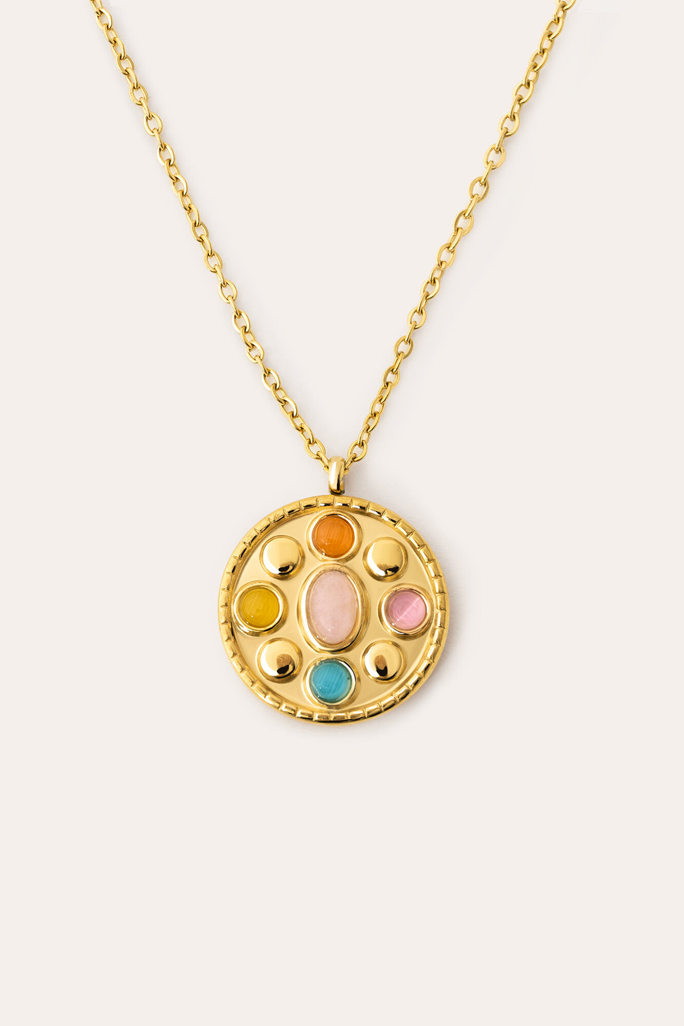 Singularu Collar Medallion Five Stones Acero Ba&ntilde;o Oro