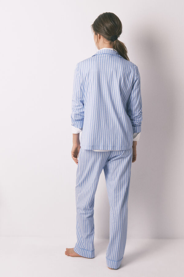 Women'secret Pijama camiseiro longo riscas azul 100% algodão azul