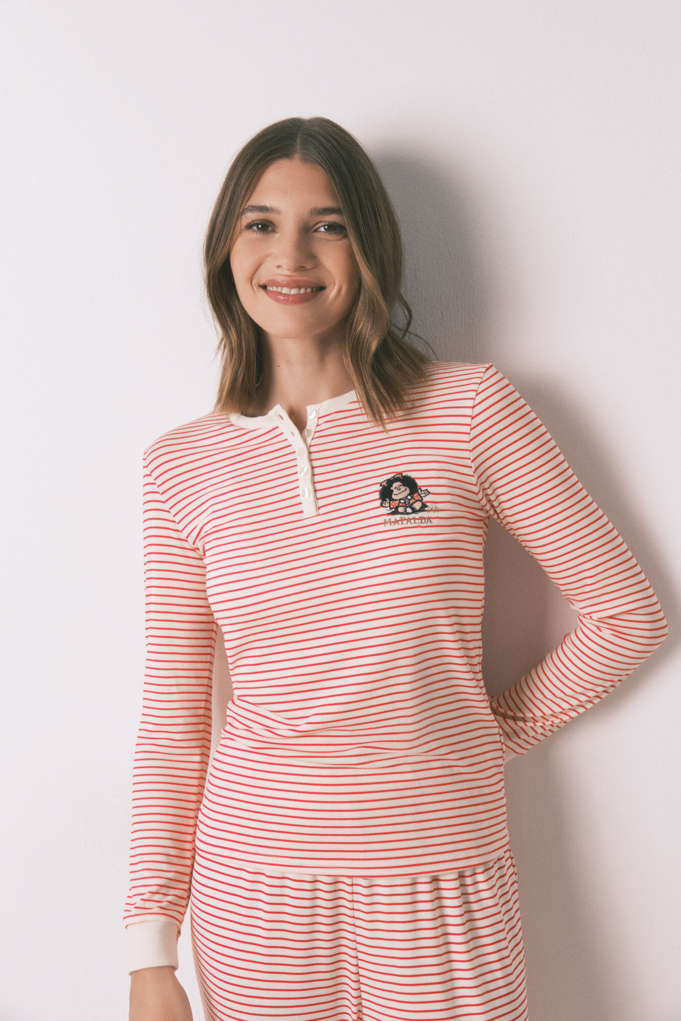 Women'secret Pijama largo punto extra suave rayas Mafalda 