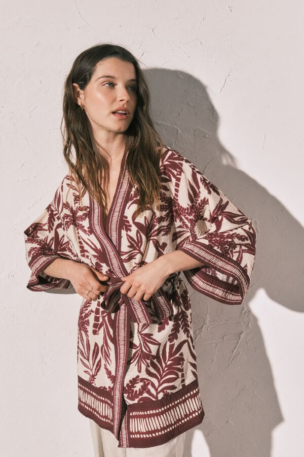 Women'secret Quimono estampado gren&aacute; estampado