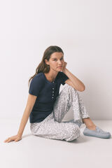 Women'secret Cal&ccedil;as compridas em algod&atilde;o estampado floral azul