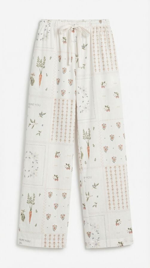 Women'secret Cal&ccedil;as compridas 100% algod&atilde;o estampado floral branco