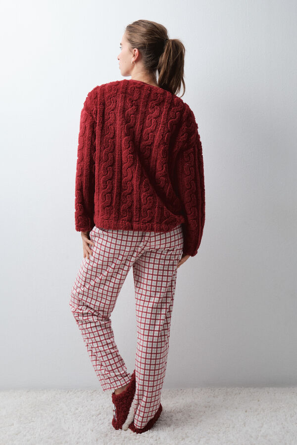 Women'secret Pijama comprido aos quadrados Snoopy polar vermelho